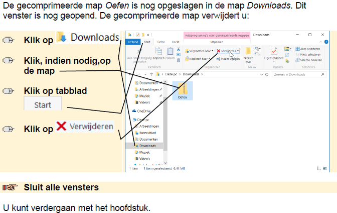 De gecomprimeerde map Oefen is nog opgeslagen in de map Downloads