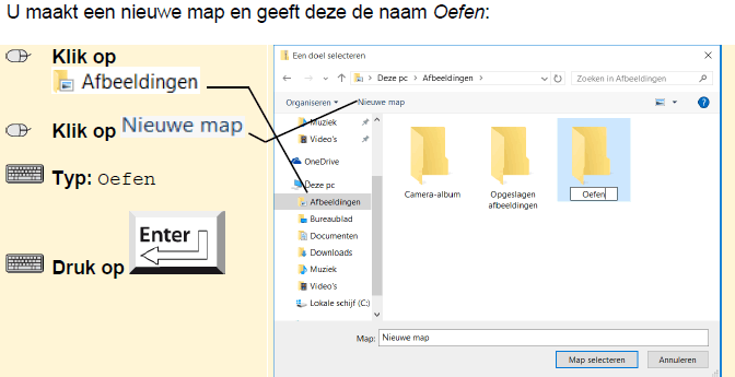 U maakt een nieuwe map en geeft deze de naam Oefen