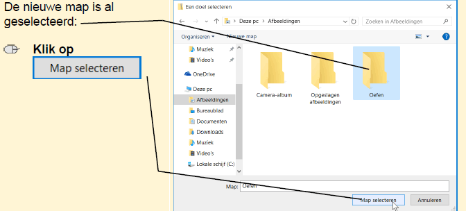 De nieuwe map is al
geselecteerd